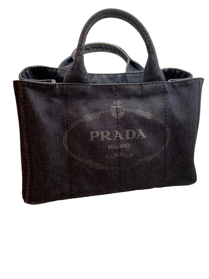 PRADA Medium Canapa Black Denim Tote with Triangle Logo with CoA Pre-Loved - Image 2 of 4