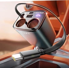 LISEN Car Cigarette Lighter Splitter, Metal 90W Dual Dark Grey 
