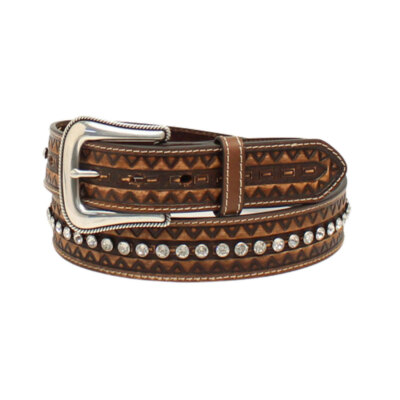 A1532802 Ariat Women's Brown Zig Zag Edge Leather Belt NEW