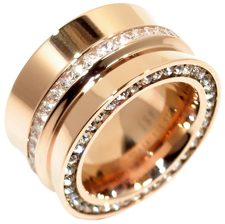 Edelstahlringe Damen Ring Wuchtig 14mm Massiv rose silber XXL Modern Zirkonia - Bild 3 von 4