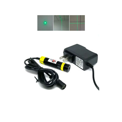 515nm 10mW Dot /Line/ Cross Green Laser Module 16*68mm w 5V Adapter