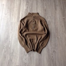 VINTAGE Military Sweater Men's S OD Olive Drab Wool Army 5-Button Henley Ribbed