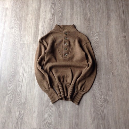 VINTAGE Military Sweater Men's S OD Olive Drab Wool Army 5-Button Henley Ribbed - Afbeelding 1 van 6