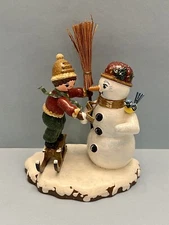 Hubrig Volkskunst Christmas Scene Snowman with Child Wood Hand Made Germany