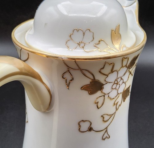 Antigua olla de chocolate pintada a mano Morimura Bros Nippon con diseño dorado - Imagen 12 de 14