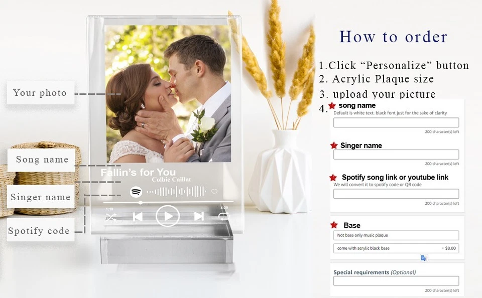 Custom LED Music Photo Plaque - Personalized Song Night Light Gift for Couples - Image 3 of 4