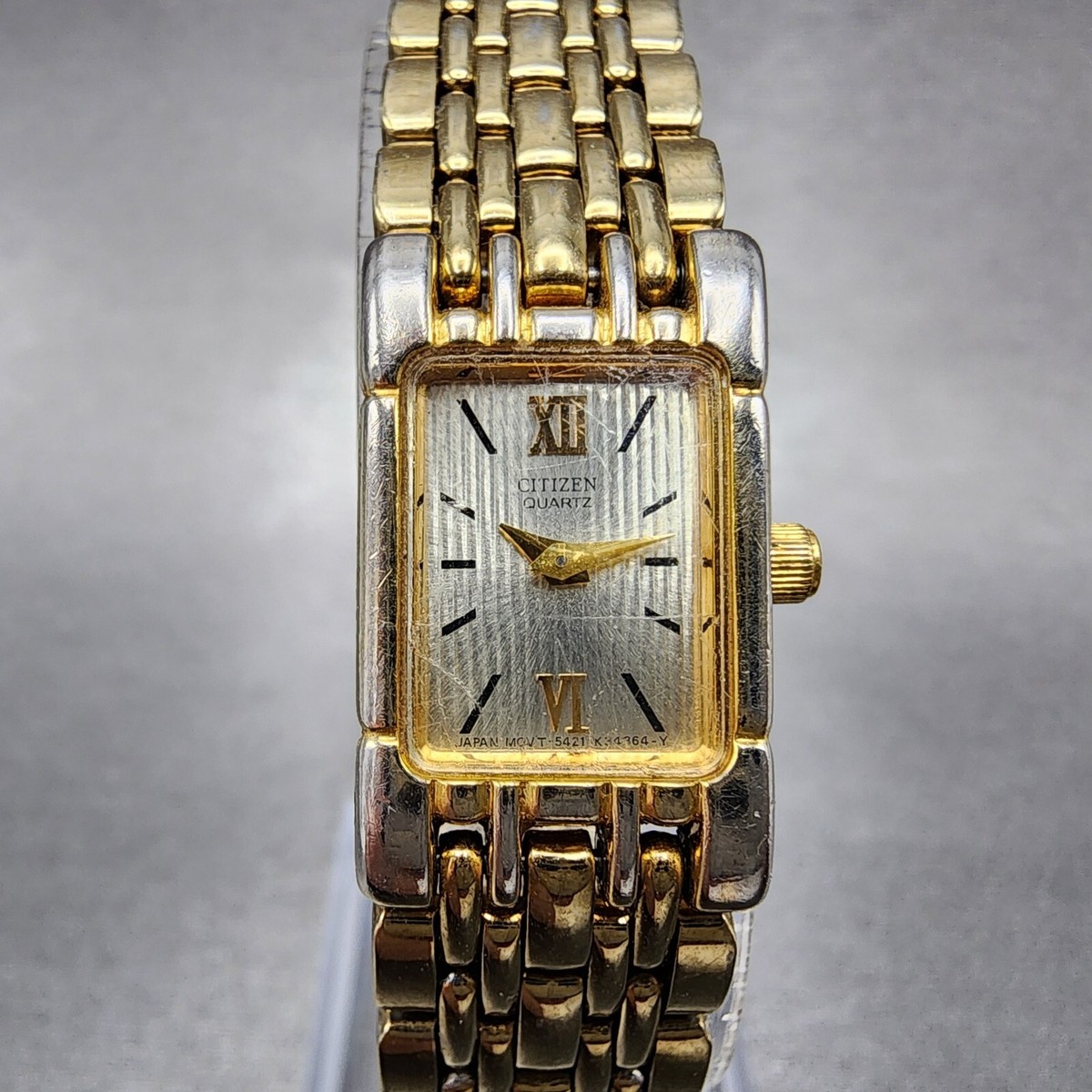 Citizen Tank Watch Women 15mm Silver Dial Gold Tone Rectangle New