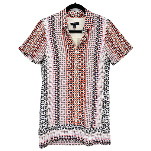 J Crew Women's Silk Geo Print Collared 