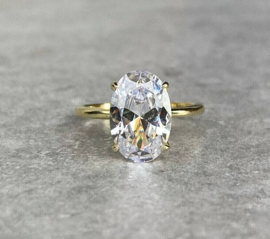 Hermoso anillo solitario de diamantes cultivados en laboratorio de corte ovalado certificado IGI oro de 14 k 3,5 quilates Foto 4 de 4