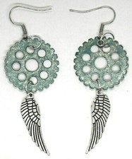 Steampunk Earrings Wings Gears Dangle Hooks Nickel Free Punk Jewelry Handmade