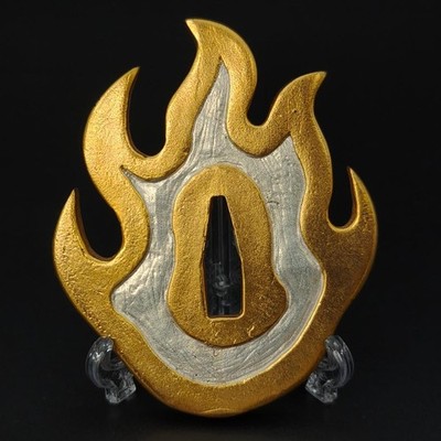 Japanese Tsuba Sword Guard Flame Design Copper Gold Silver Gilt Inlay