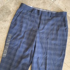 NEW EXPRESS BLUE PLAID SLIM WRINKLE RESISTANCE DRESS PANT SZ 31/32 STRETCH