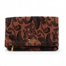 Prada Brocade 1MS003 Jacquard Pouch Brown x black
