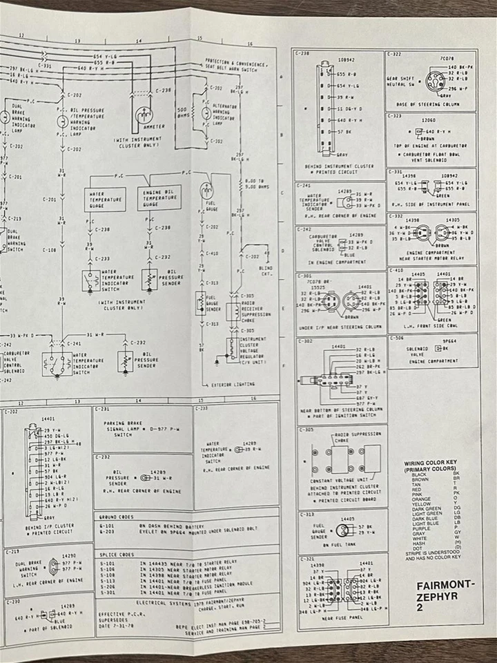 1979 Ford Fairmont And Mercury Zephyr Diagrama Cableado Eléctrico Foldout OEM 79 - Imagen 4 de 4