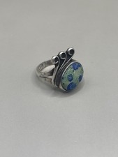 Vintage Artisan Sterling Silver 925 Azurite 7.5 Scrolls Ring 5.58g