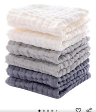 Mukin Pack of 6 Baby Washclothes, Gray tone 12 12 inches. NEW