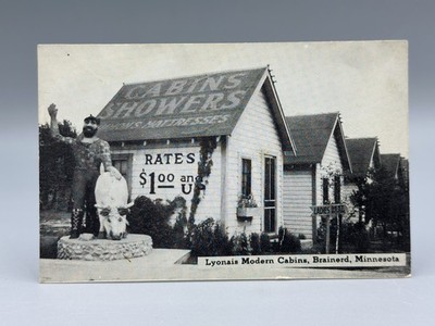 Vintage BRAINERD Minnesota PAUL BUNYAN Lyonais CABIN RESORT Unused Postcard