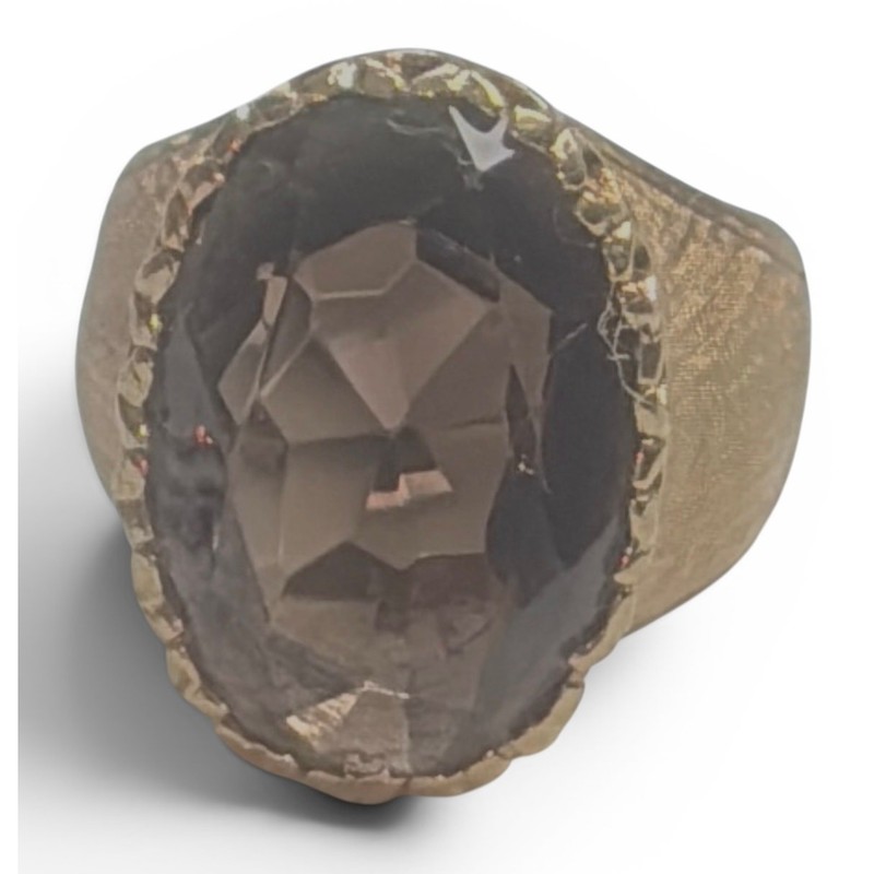 Antique 18K Gold Ring with Smoky Quartz Center Stone Size 6.5/7 7.2g
