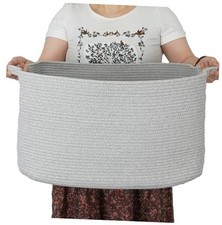 Large Rectangle Blankets Basket Living Room 22"x17"x12" Woven Cotton Rope grey