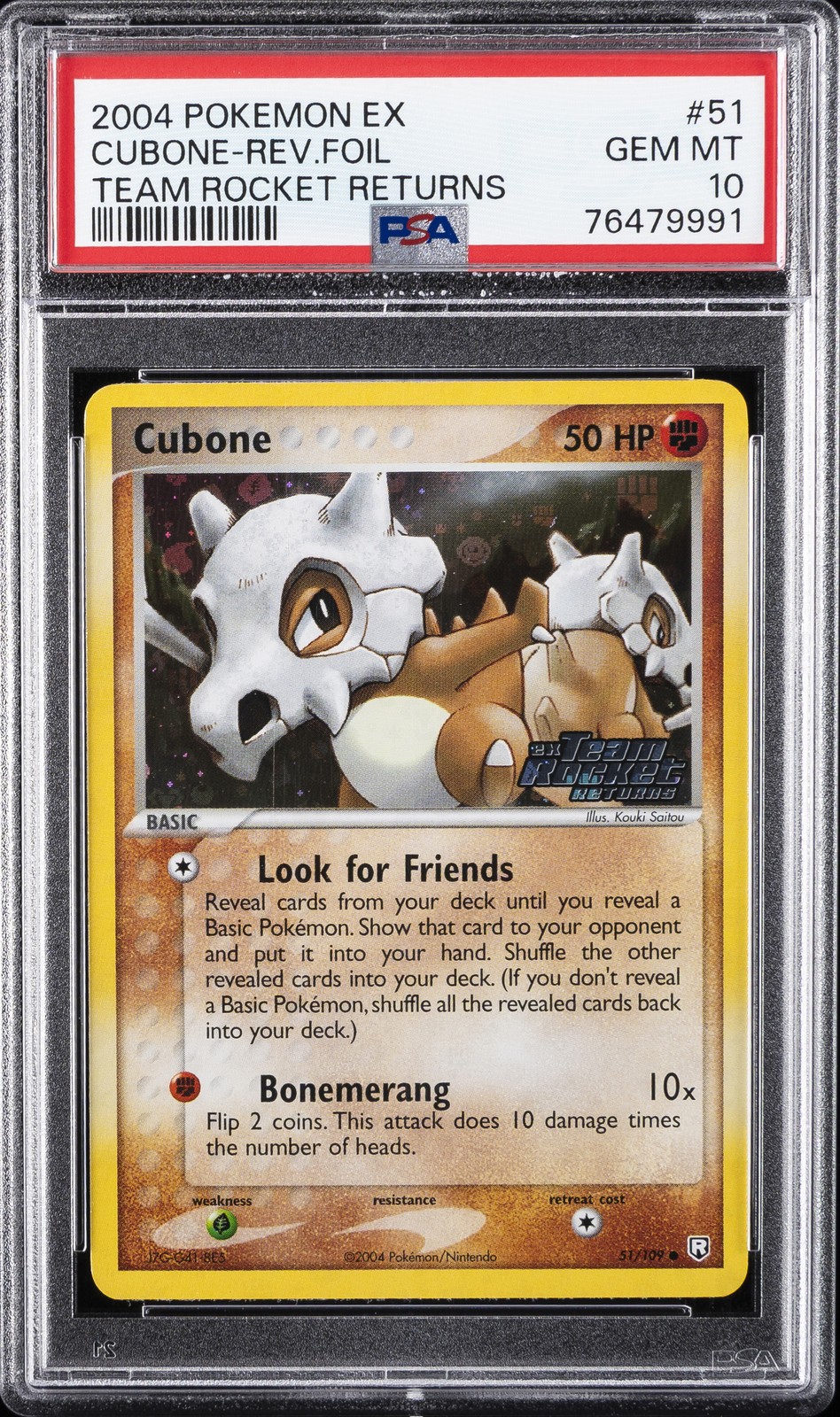 2004 POKEMON EX TEAM ROCKET RETURNS #51 CUBONE-REVERSE FOIL PSA 10