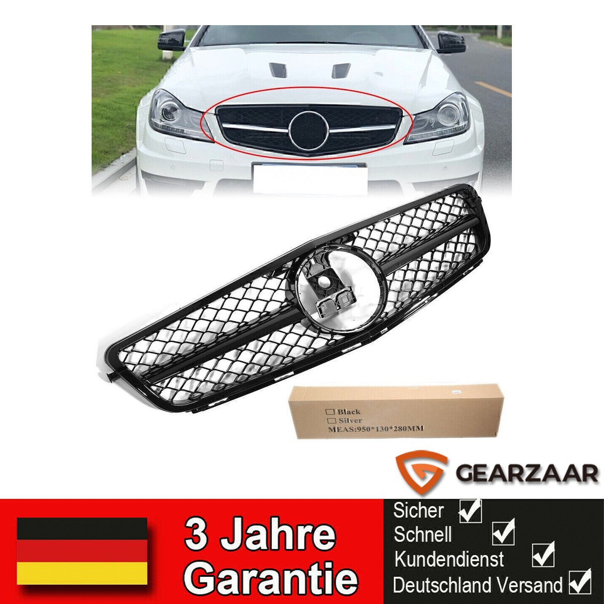 KüHlergrill Frontgrill Ersatz FüR Mercedes C-Klasse W204 C300 C350 08-14 Schwarz-image