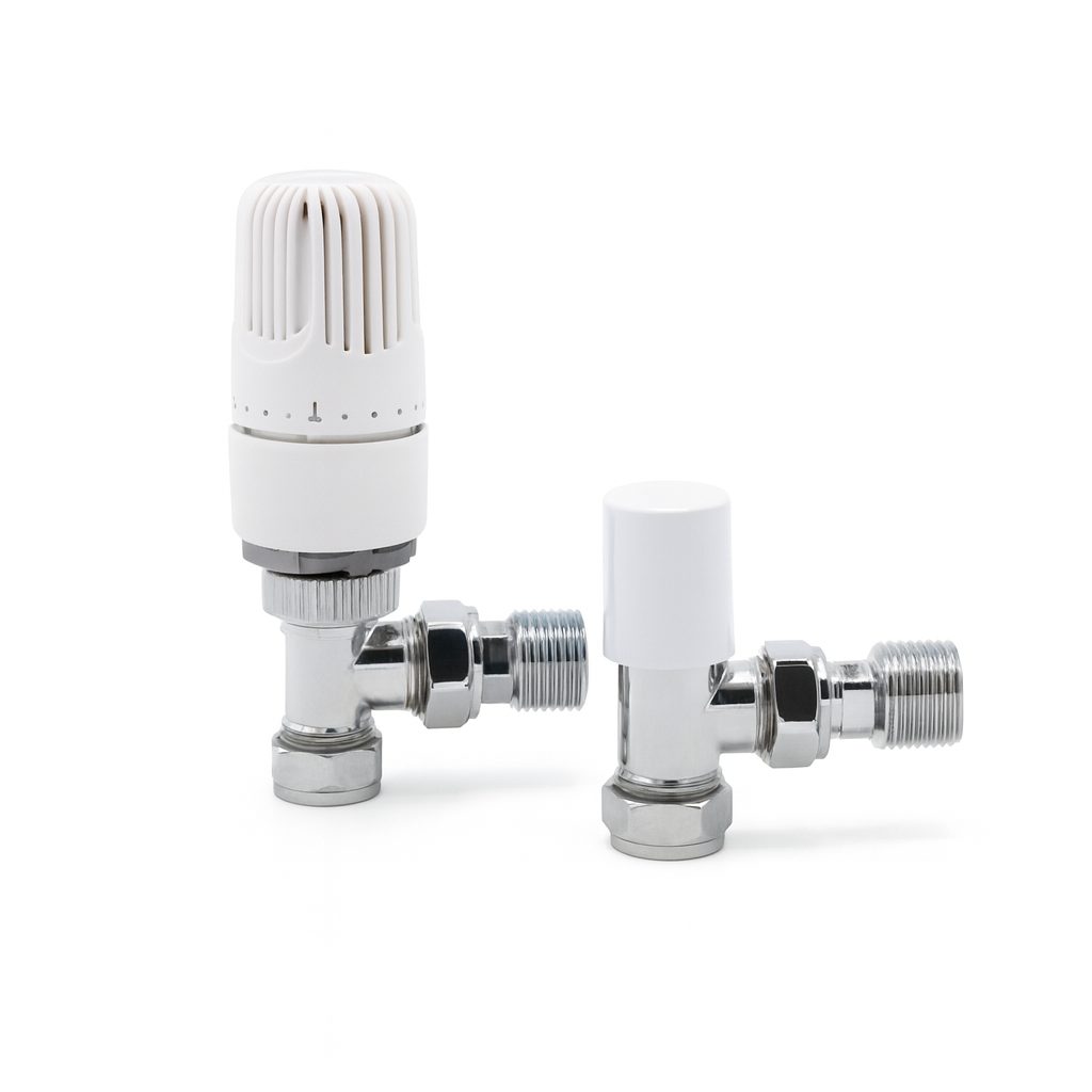 15/10mm Angle Westherm TRV (Pair) - Thermostatic Radiator Valve & Lockshield Set