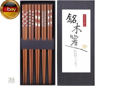HAUTOCO 5 Paar Japanischer Stil Hölzern Essstäbchen Wiederverwendbar Stäbchen mi