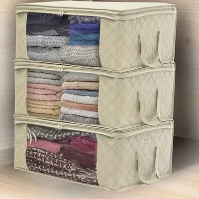 3Pcs Clothes Storage Bags, Foldable Closet Organizer Bins with Clear Window