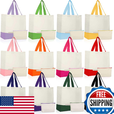 Sanwuta 24PC Canvas Tote Bags Bulk w/ Zipper Cosmetic Bags 18.5'' Cotton