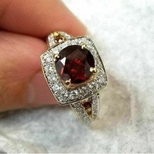 1.50Ct Round Cut Red Garnet Diamond Halo Engagement Ring 14K Yellow Gold Finish