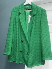 Giacca blazer doppiopetto Zara verde smeraldo tessuto testurizzato boucle nuova con etichette M