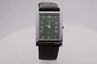 Vintage Seiko Slim Quartz Green Dial Men's Wrist Watch with Dark Brown Strap