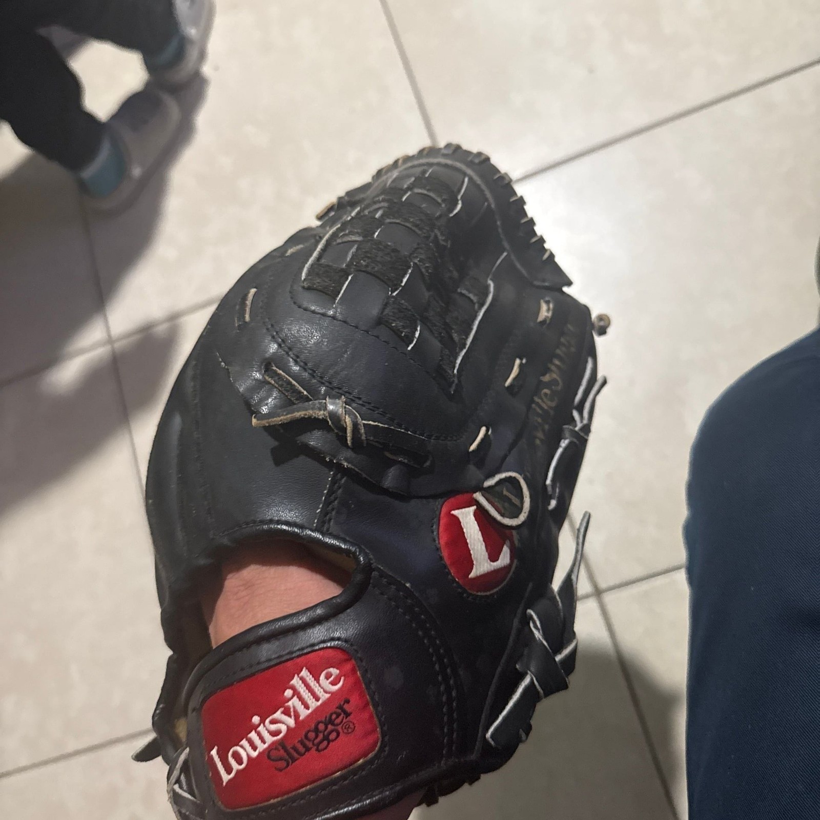 Louisville Slugger Baseball Glove, Black Leather, Right Hand