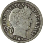 1909 D Barber Silver Dime F Fine Details 10c Coin SKU:CP1007