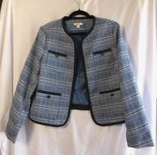 Bar III Women's Classic Blue Tweed Long Sleeve Open Front Blazer Size L NWT