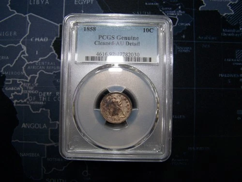 1858 P Seated Liberty Silver Dime- Philadelphia PCGS AU Details