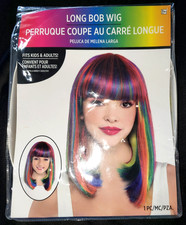 WOMEN GIRLS LONG BOB RAINBOW WIG NEW NIP ONE SIZE FITS MOST SO SOFT HALLOWEEN