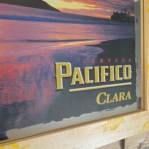 PACIFICO BEER MIRROR vintage NEW wood frame cerveza mexico 27.5x21.5” man cave - Picture 5 of 11