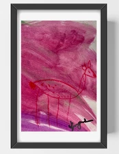 GUAJARDO Original Neo Expressionism Pink Horse 9X6 Paper Signed Art