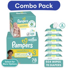 Pampers Swaddlers Diapers, Size 3, 78 Count and Pampers Sensitive Baby Wipes 6-P