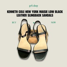 Kenneth Cole New York Maisie Low Black Leather Slingback Sandals Size 8
