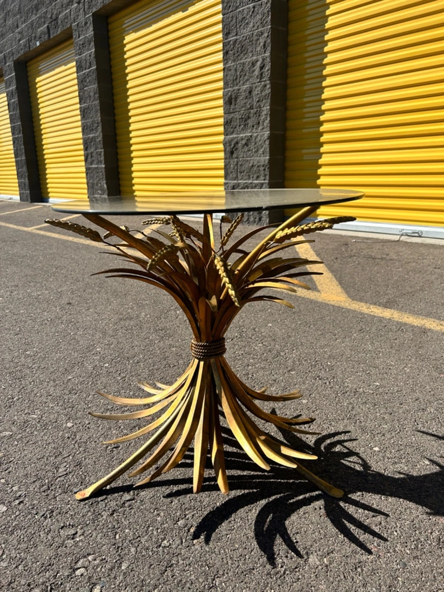 VINTAGE MCM HOLLYWOOD REGENCY SHEAF OF WHEAT GOLD METAL SIDE END