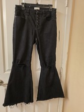 Shyanne Country Wear Black Flare Jeans Womens 32 Button Fly Distressed Hem A6