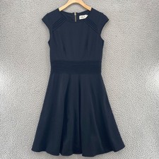 Eliza J Dress Womens 6 Black Fit & Flare Cap Sleeve Pintuck Pleats Stretch Mini