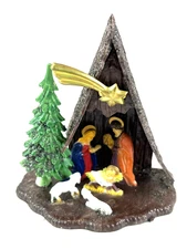 Vintage Miniature Nativity Set Plastic Joseph Mary Baby Jesus Manger Lambs Table
