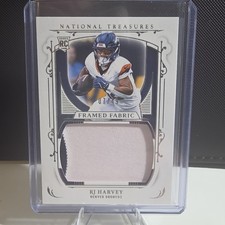 RJ Harvey 2025 Panini National Treasures Framed Fabric Rookie Broncos /19