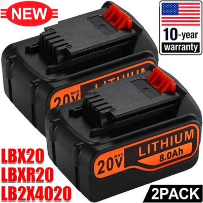 2Pack 20V 8.0AH Lithium Battery for Black Decker 20 Volt LB2X4020 LBX20 LBXR20