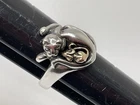 Size 6 Sterling Silver CAT & 14K Gold Mouse RING Signed Estate Vintage