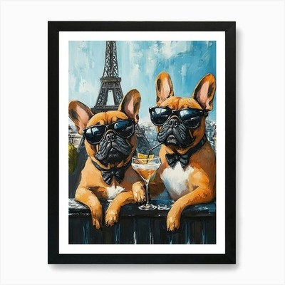 Skurrile Frenchies At The Bar 13 A gerahmtes Wandbild Poster Leinwanddruck Bild