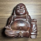VTG Hand-Carved Wood Laughing Buddha Statue 6” Made In Taiwan Republic Of China — photo 1